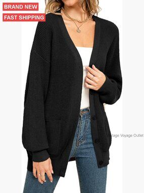 Oversized Cotton Cardigan Sweater with Pockets Button Down Fall Outerwear